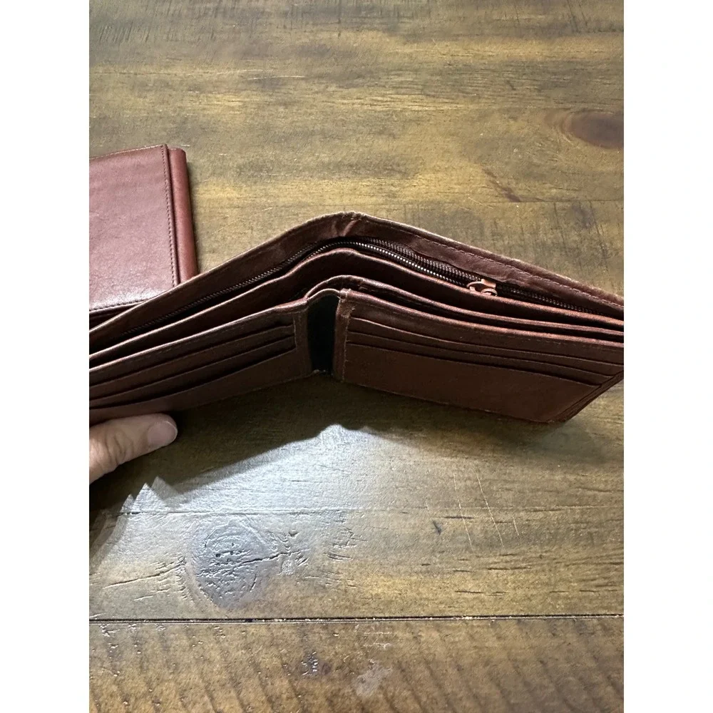 Mens Vintage Brown Genuine‎ Leather Wallet Lot Bifold Trifold Set Zipper Pocket